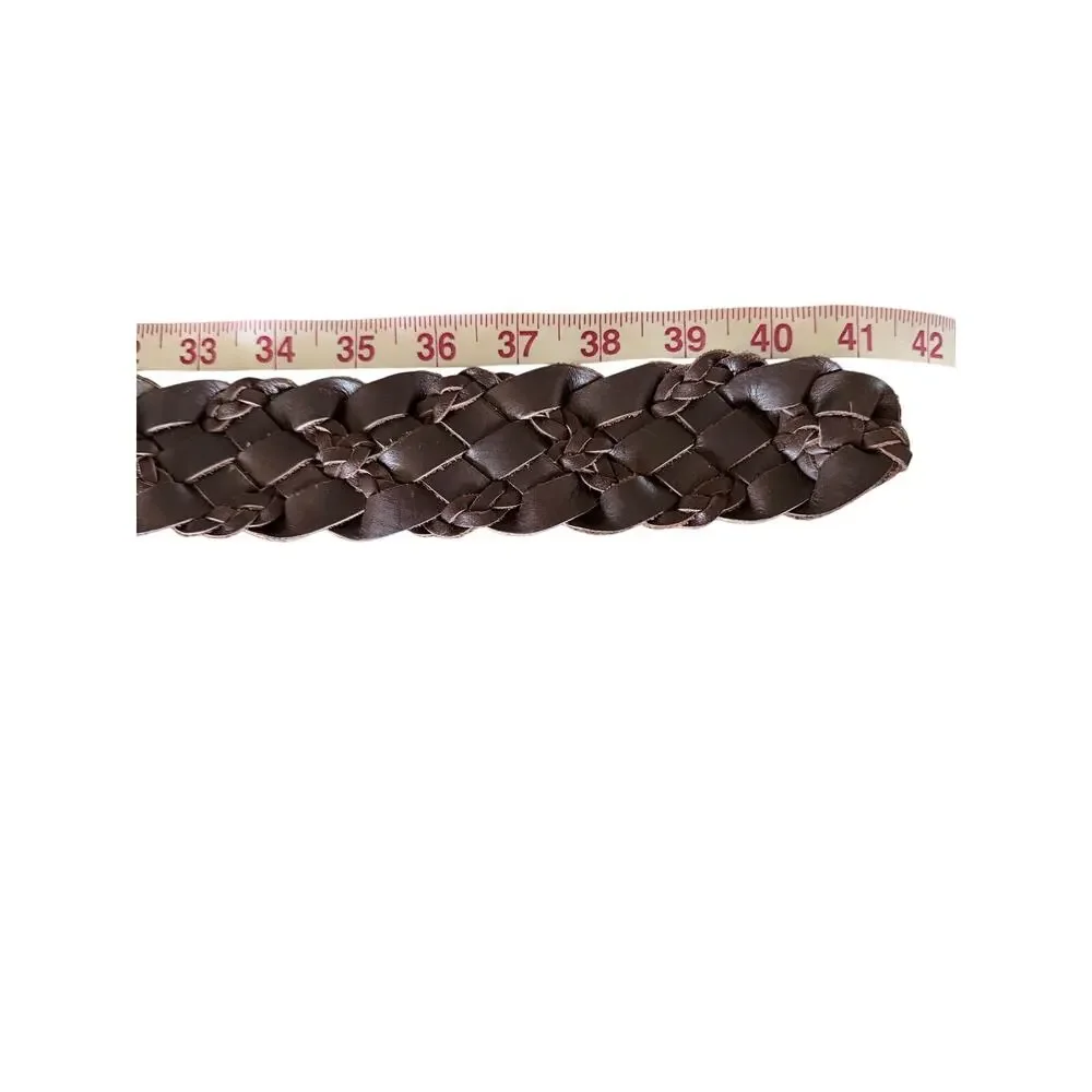 Vintage Y2K faded glory brown leather wide braided belt large made in India